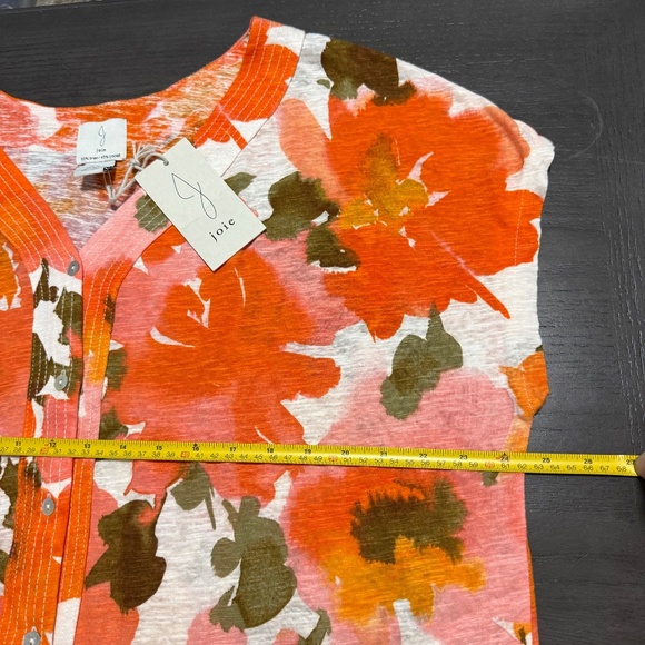 Joie Plus Short Sleeve Floral‎ Print Linen Blend Top Blouse Size 2X - Picture 5 of 8